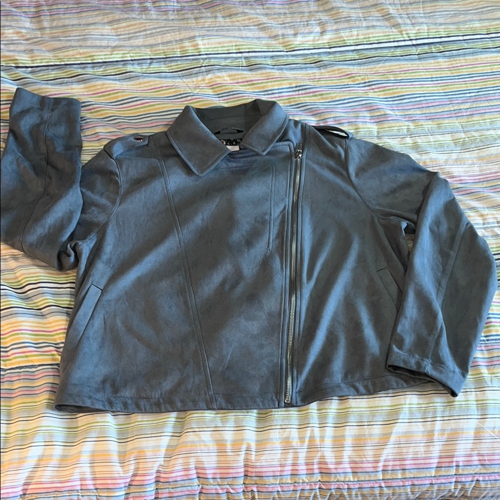 Blue Gray Faux Suede Women's Moto Jacket Lauren Conrad
